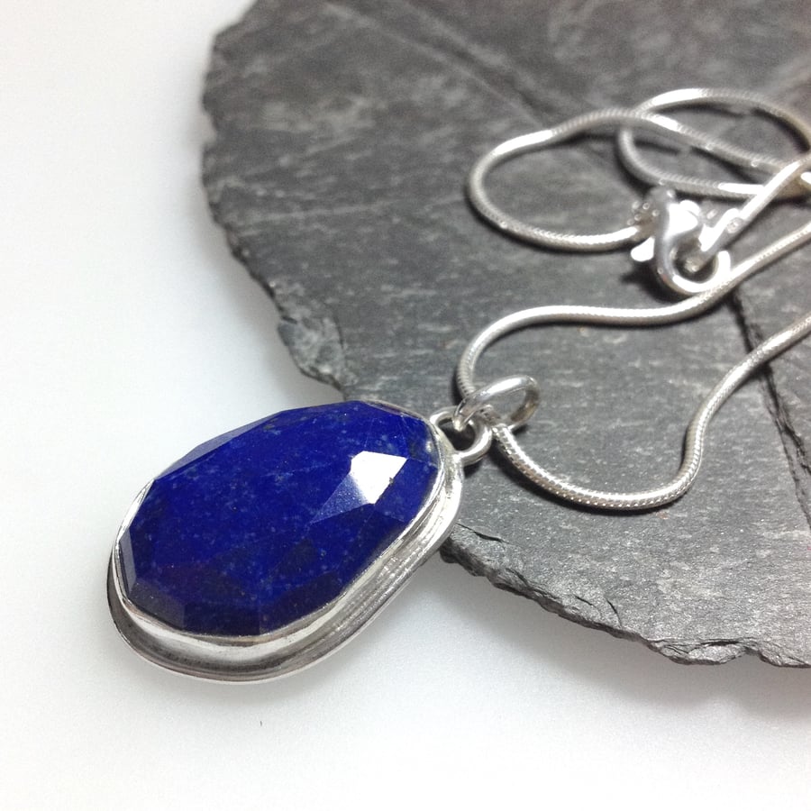Lapis lazuli and silver pendant and chain with star detail