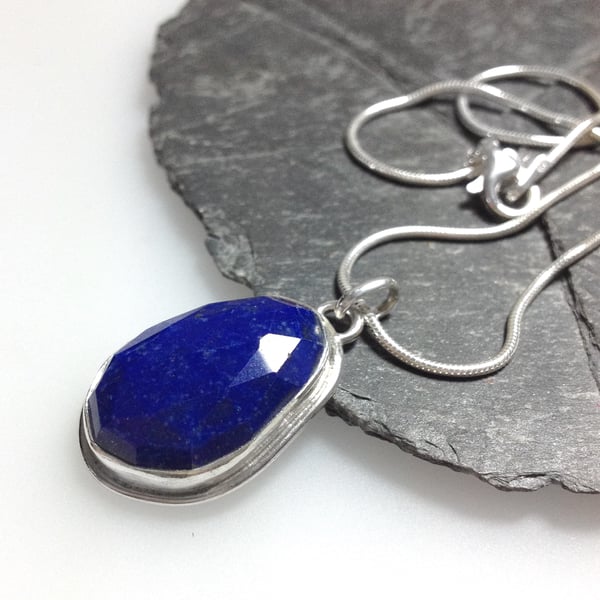 Lapis lazuli and silver pendant and chain with ... - Folksy