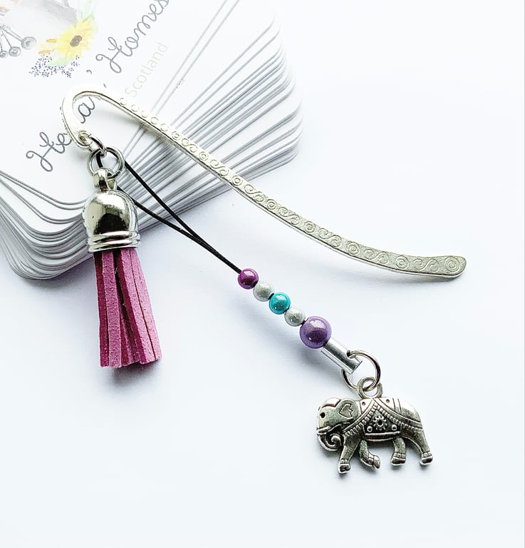 Metal Bookmark. Elephant Bookmark. Miracle Bead Bookmark. Charm Bookmark.