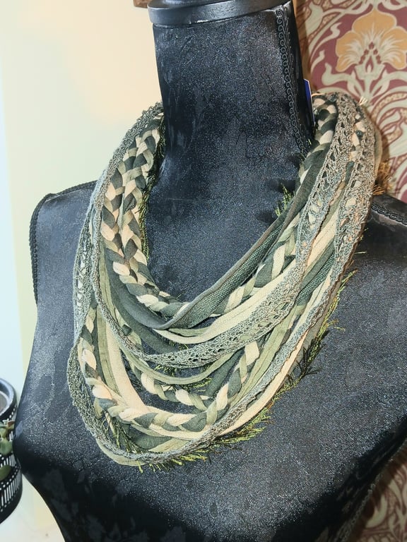 Handmade upcycled boho infinity scarf  Camo Boho