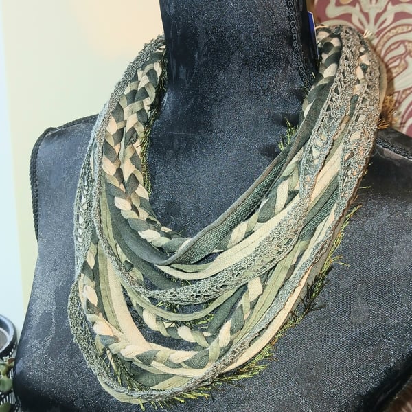 Handmade upcycled boho infinity scarf  Camo Boho