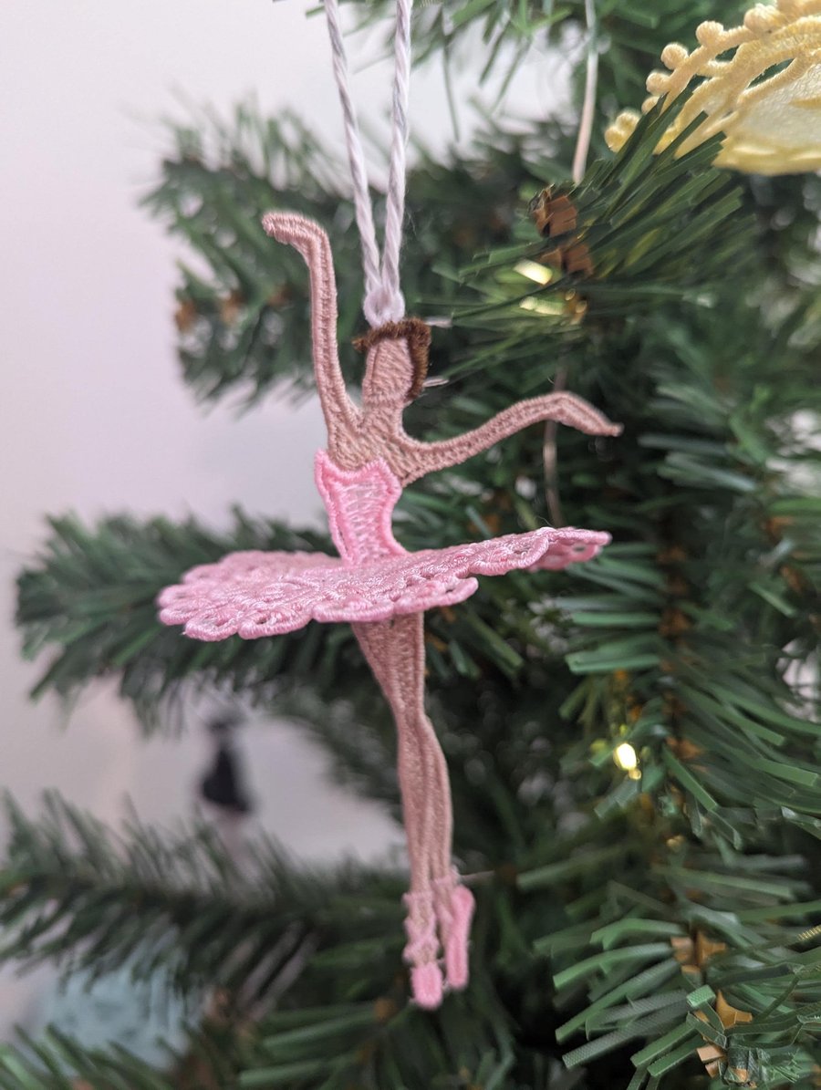Embroidered Ballerina Ornament: Lacey Hanging Dancer Decoration
