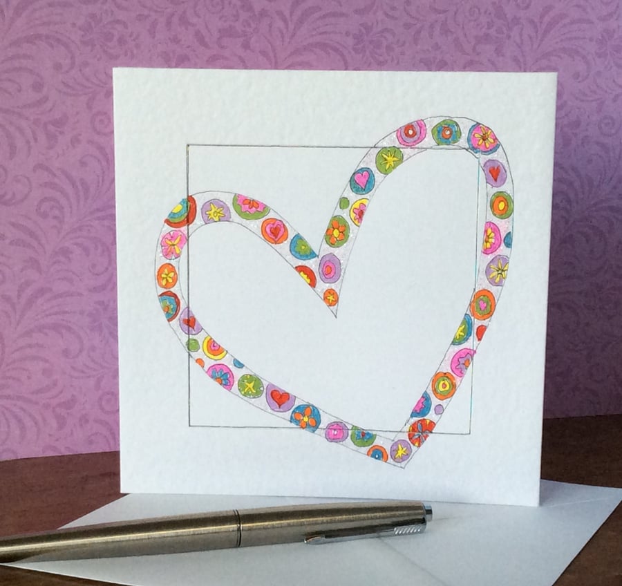 Original handmade heart art card.