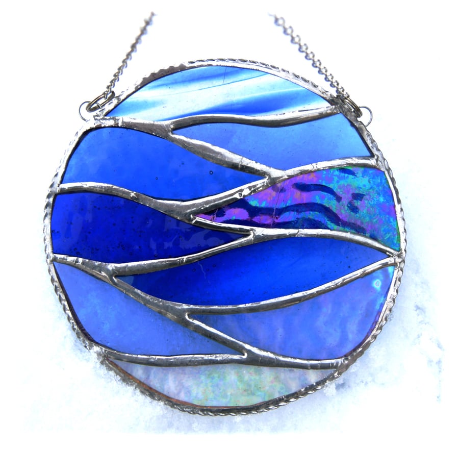 Making Waves Blue Stained Glass Suncatcher Handmade Ring Sea
