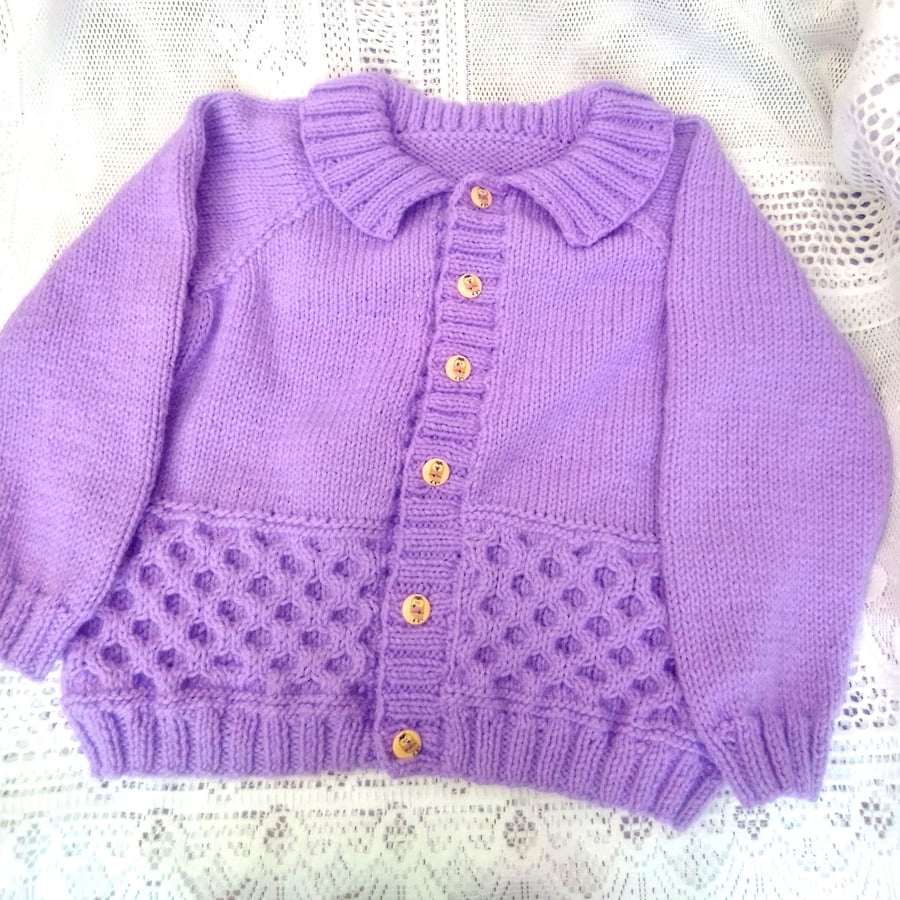 Unisex Knitted Cardigan with Honeycomb Cable Hem, Childrens Clothes, Custom Make