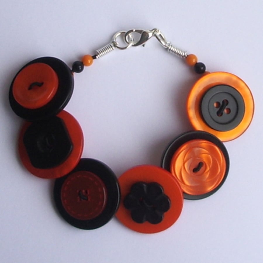 Orange and Black button bracelet