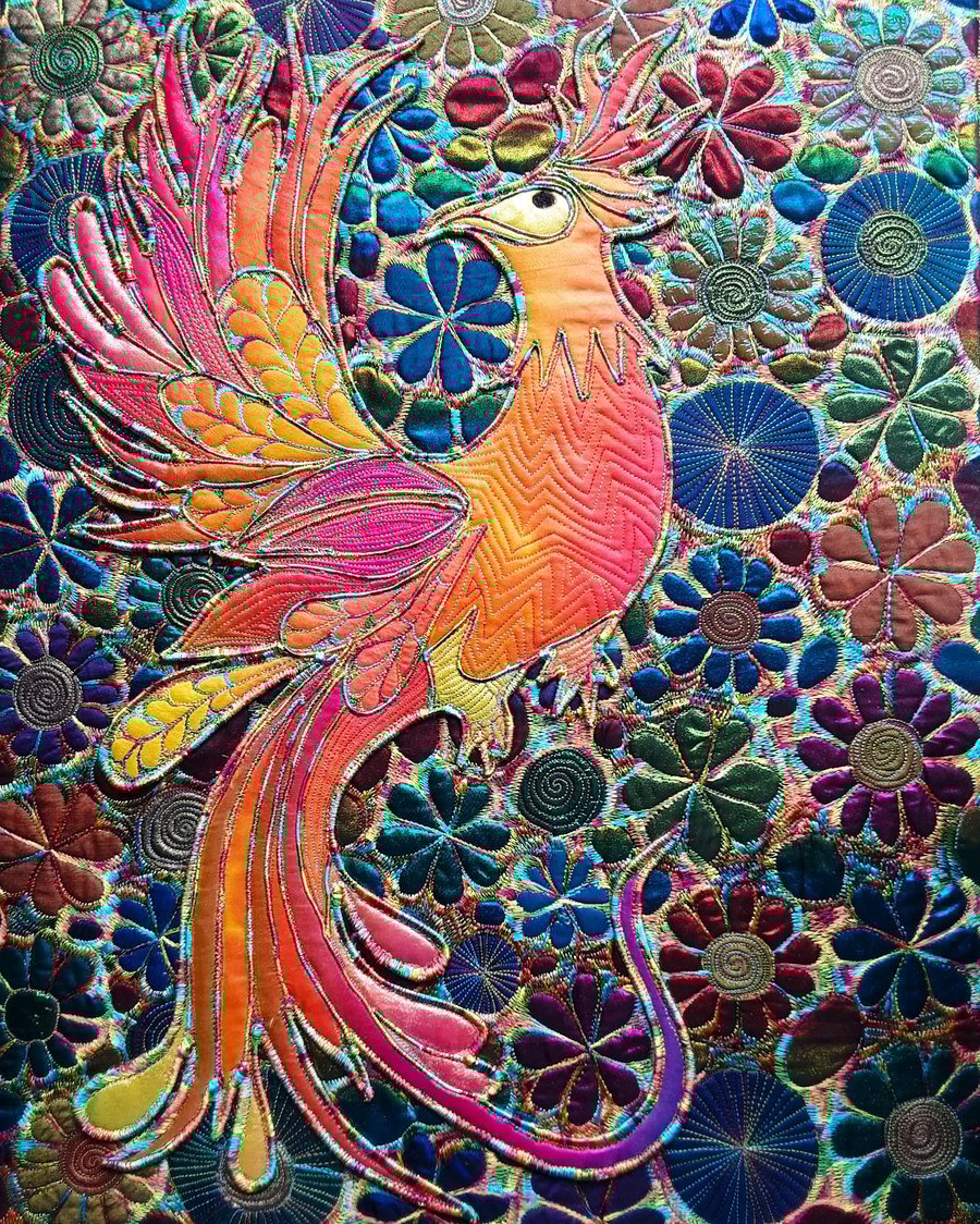 Fire Phoenix Textile Art 50cms x 40cms