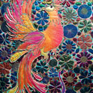 Phoenix Bird Textile Art 50cms x 40cms