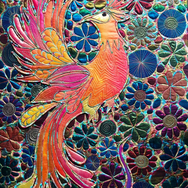 Fire Phoenix Textile Art 50cms x 40cms