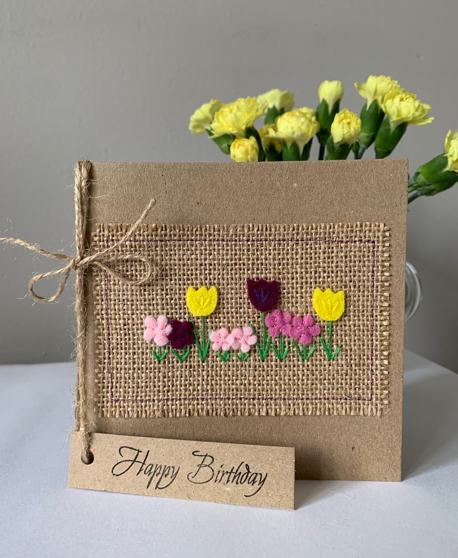 Birthday Card. Spring flowers from wool felt. Handmade Card.