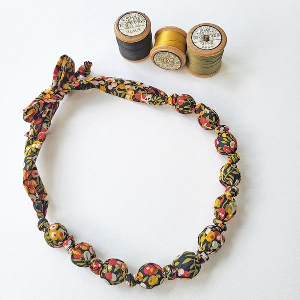 Black Rust Mustard Green Liberty Print Fabric Necklace - Wiltshire Print