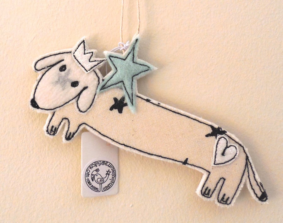 'Mr Sausage Dog' - Cream with Stars