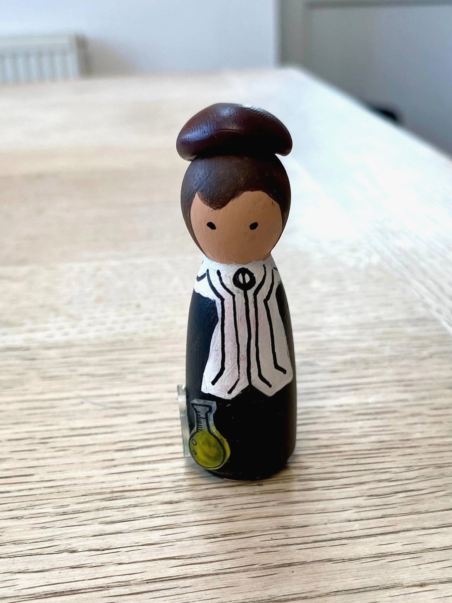Marie Curie Handpainted Wooden Peg Doll - historical scientist