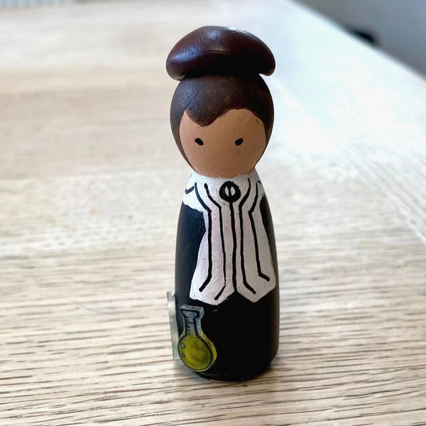 Marie Curie Handpainted Wooden Peg Doll - historical scientist