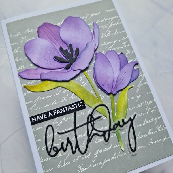 Purple tulip birthday card
