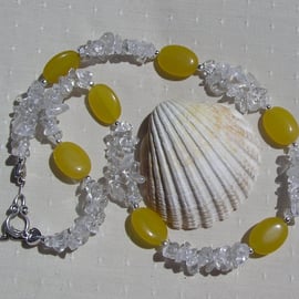 Clear Quartz & Yellow Jade Crystal Gemstone Chunky Statement Necklace "Daisy"