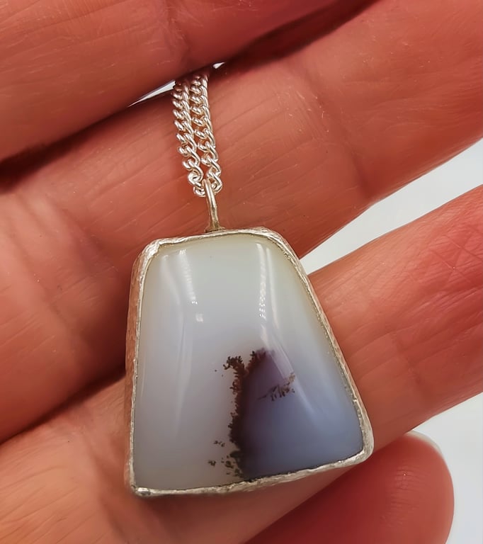 Handmade Trapeze Chalcedony Pendant Necklace – Textured Sterling Silver
