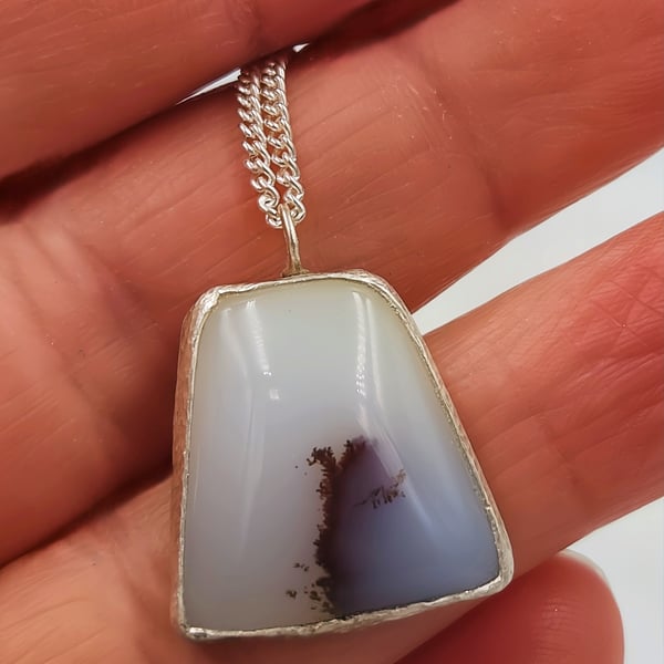Handmade Trapeze Chalcedony Pendant Necklace – Textured Sterling Silver