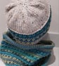 Handknit chunky wool hat and cowl set col 06 Cream - Image 3