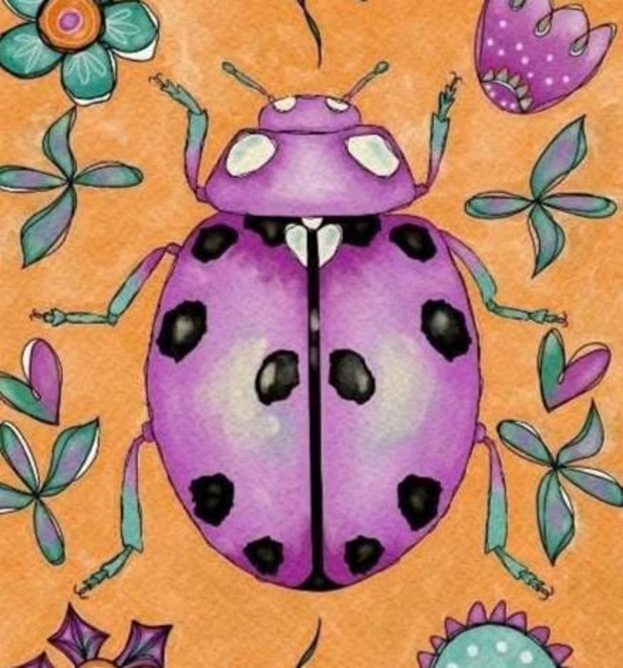 Image of Ladybird Art Print: Folk-Art Botanical Insect Wall  (physical print)