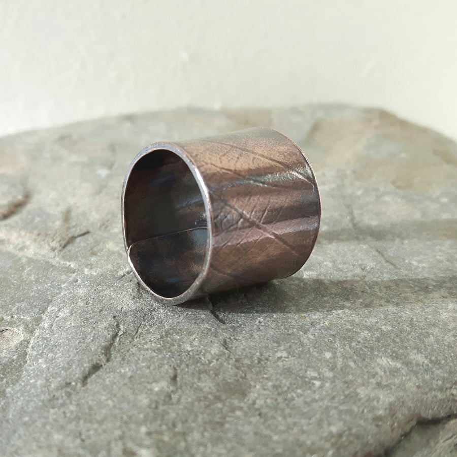 Adjustable Copper Ring with Leaf Imprint 