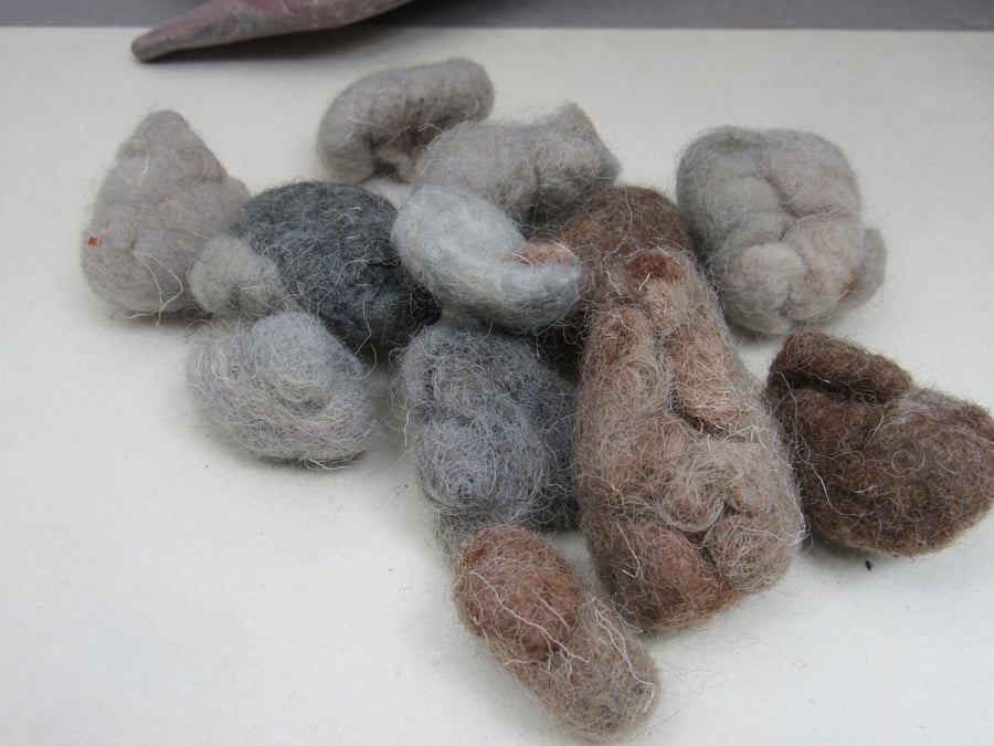 Small Multicolour Brown Grey Natural Dye Felt Nuggets II