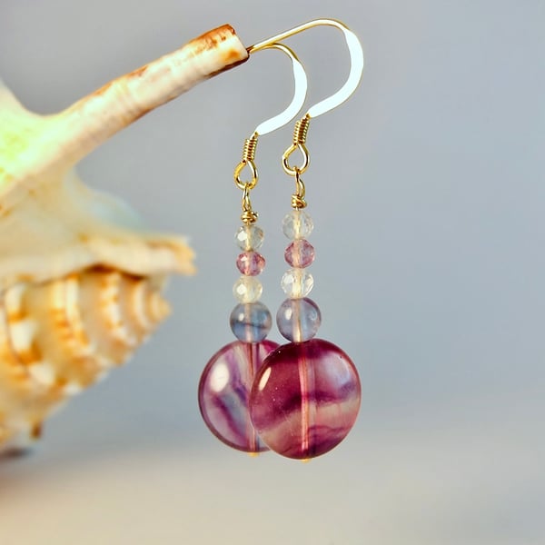 Fluorite Earrings With Gold Vermeil Wires - Handmade In Devon