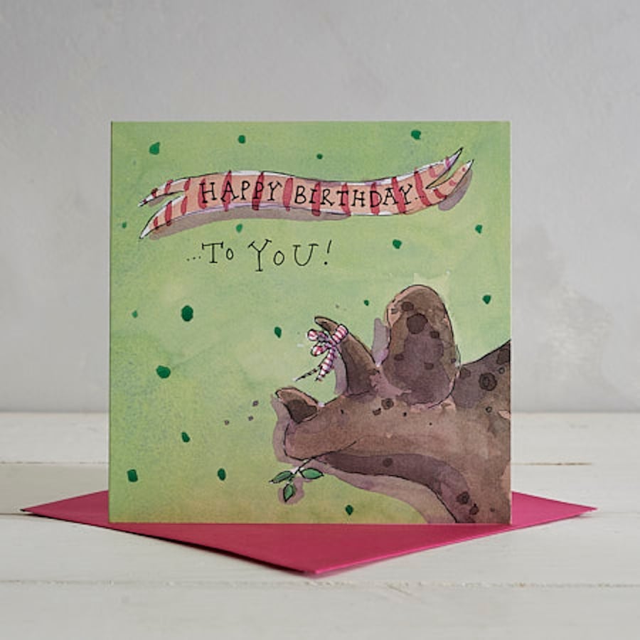 Happy Birthday Spotty Triceratops greetings card