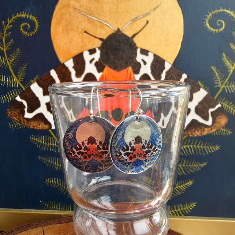 Dark Teal Garden Tiger Moth Standard Aluminium Earrings 