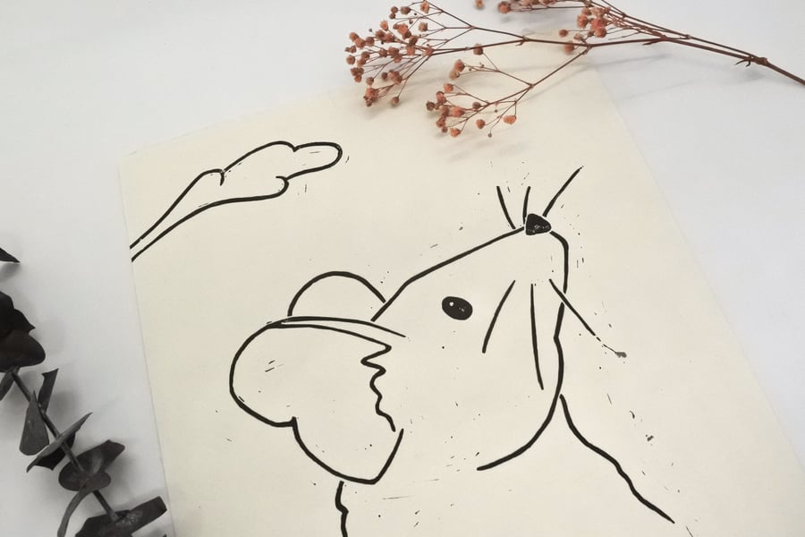 Handmade Degus Lino Print - Minimalist Wall Art for Rodent Lovers