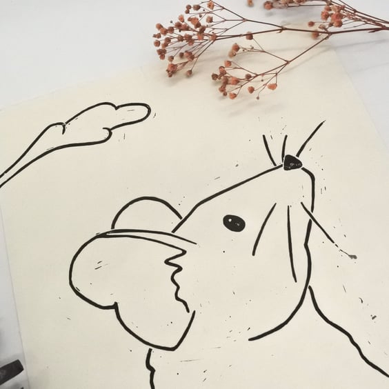 Handmade Degus Lino Print - Minimalist Wall Art for Rodent Lovers