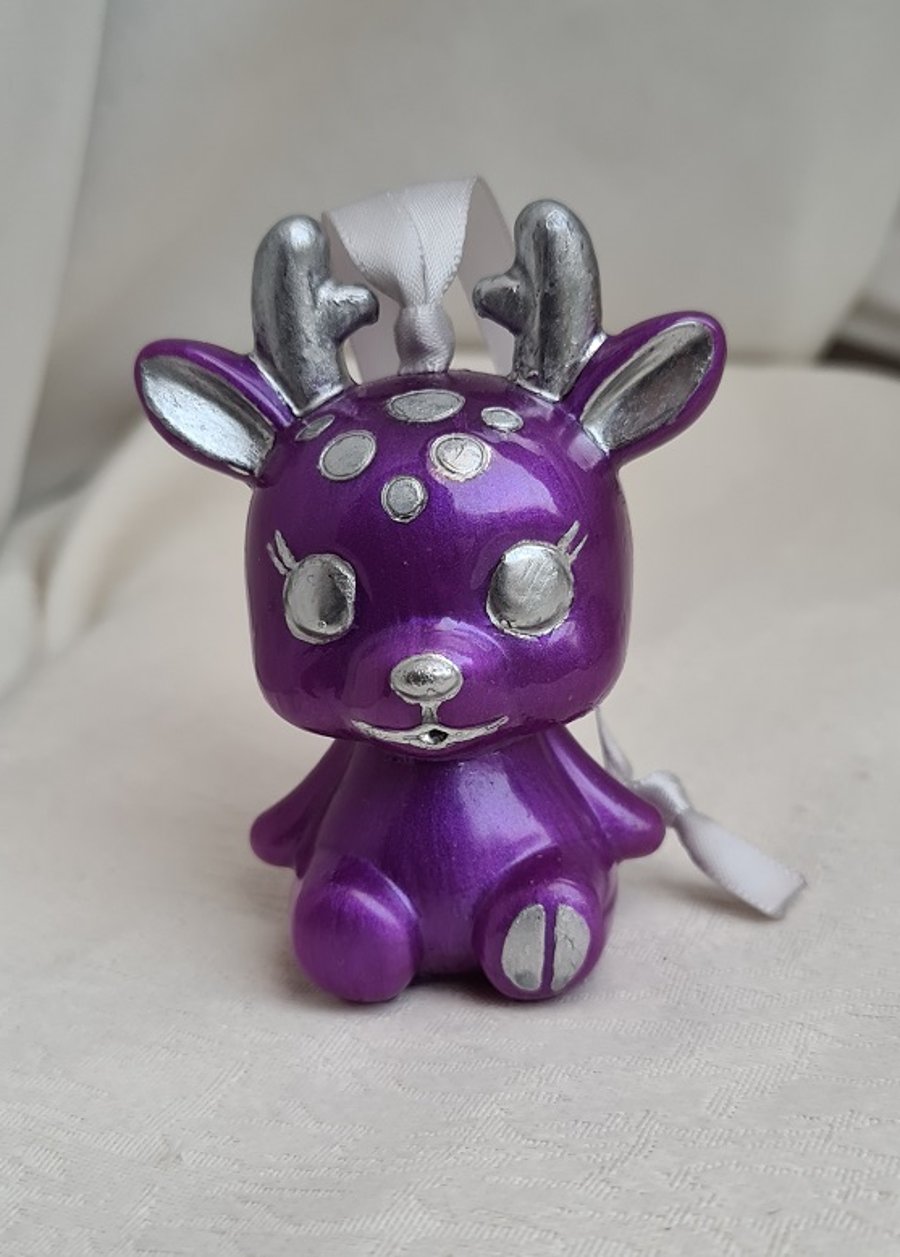 Amy the Christmas Reindeer - Purple and Silver tone - Hanging Decoration