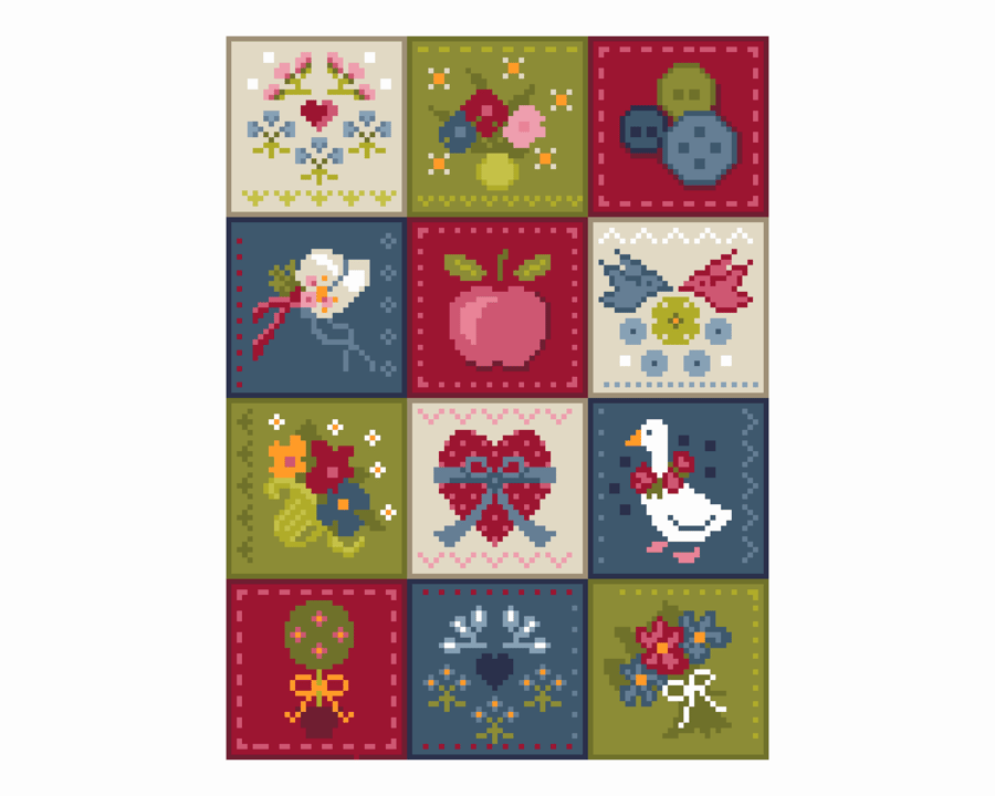 162B Cross Stitch Patchwork Squares Americana Block Stitched Quilt No border