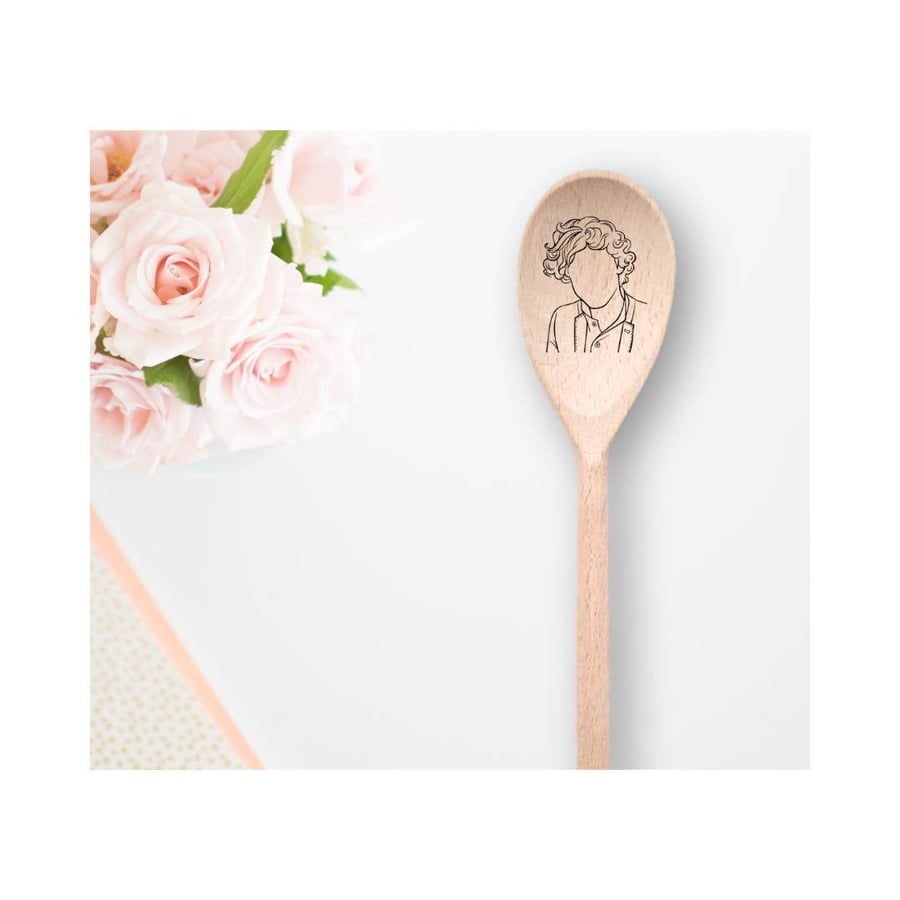 Harry Styles Curly Hair Head Laser Burned Wooden Spoon Kitchen Accessories