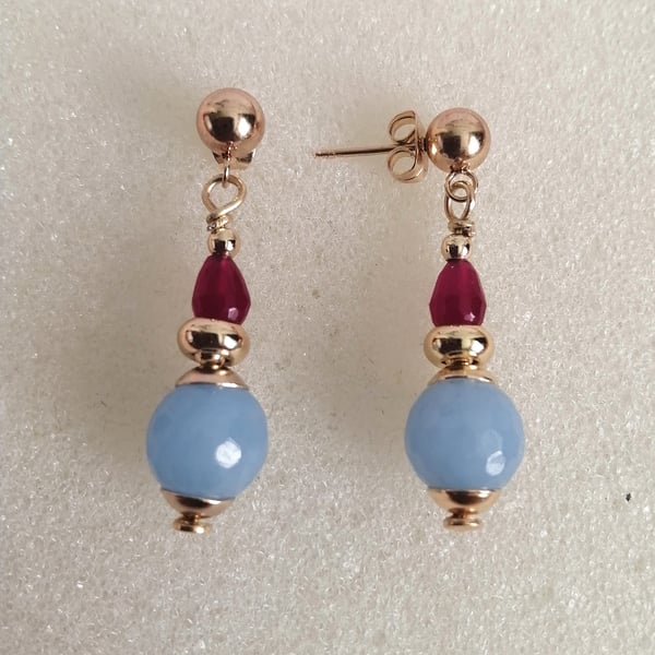 Blue and red quartz earrings 