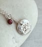 Botanical silver pendant with strawberry flower and a ruby charm. - Image 6