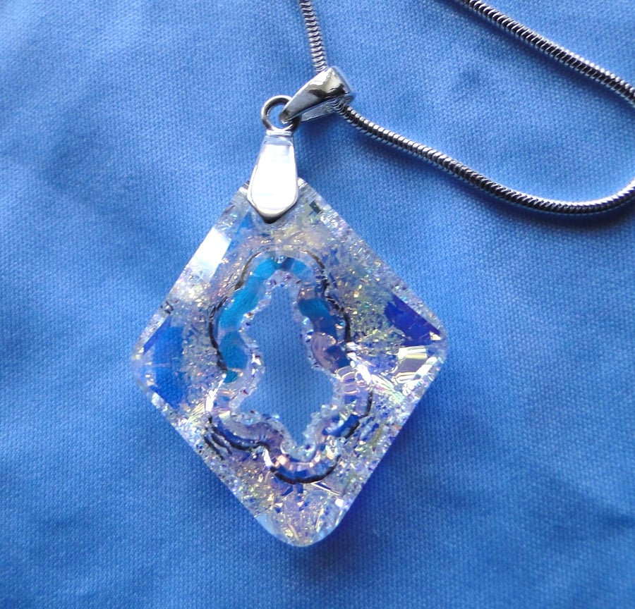 Sparkly crystal pendant on sterling silver chain - rare Swarovski crystal