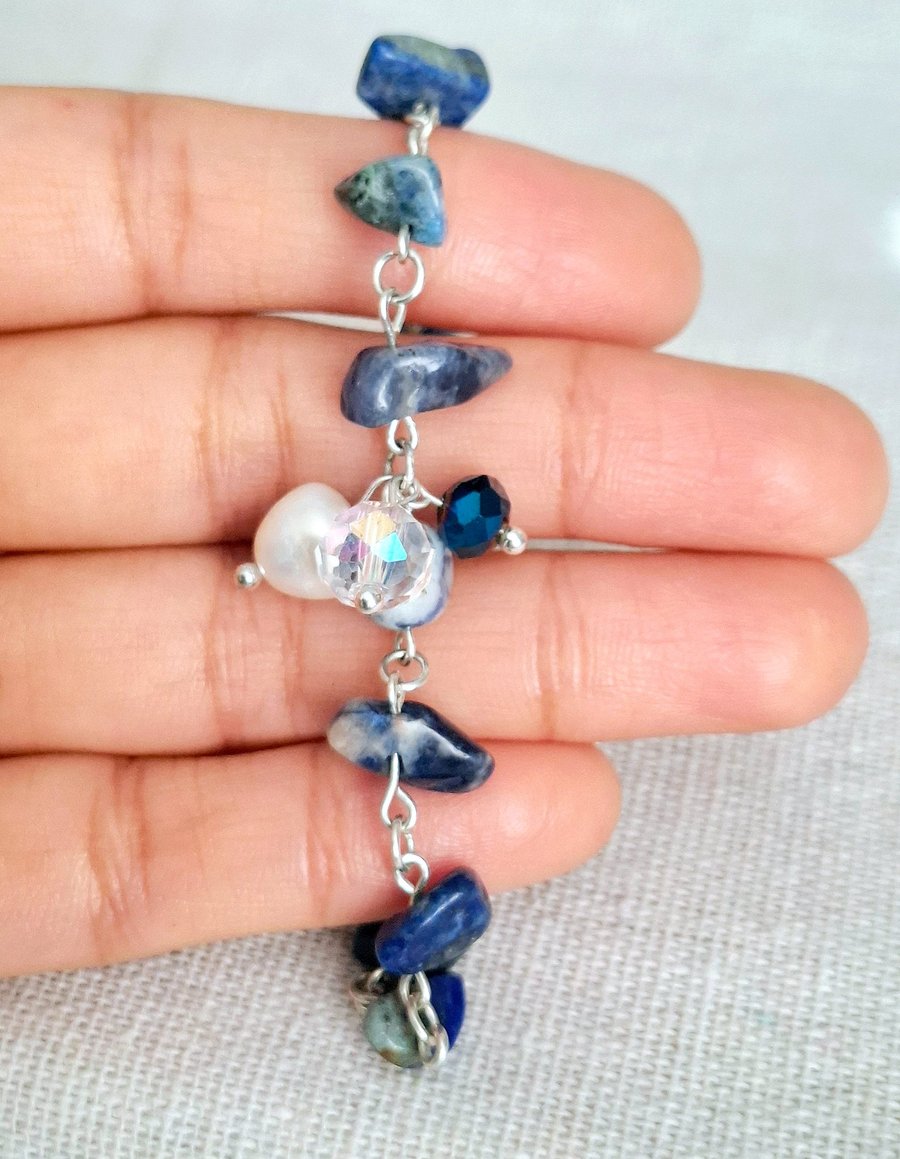 Blue Sodalite Bracelet, Sterling Silver Gemstone Jewellery, Charm Bracelet