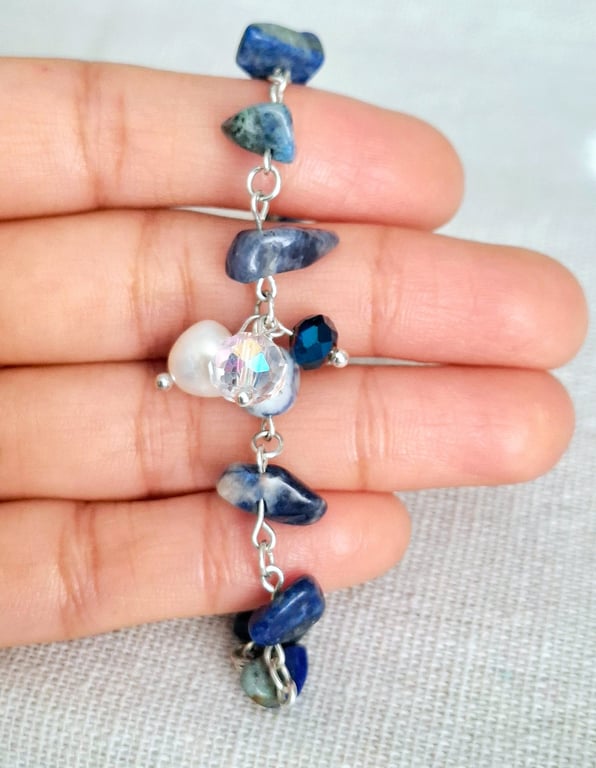 Blue Sodalite Bracelet, Sterling Silver Gemstone Jewellery, Charm Bracelet