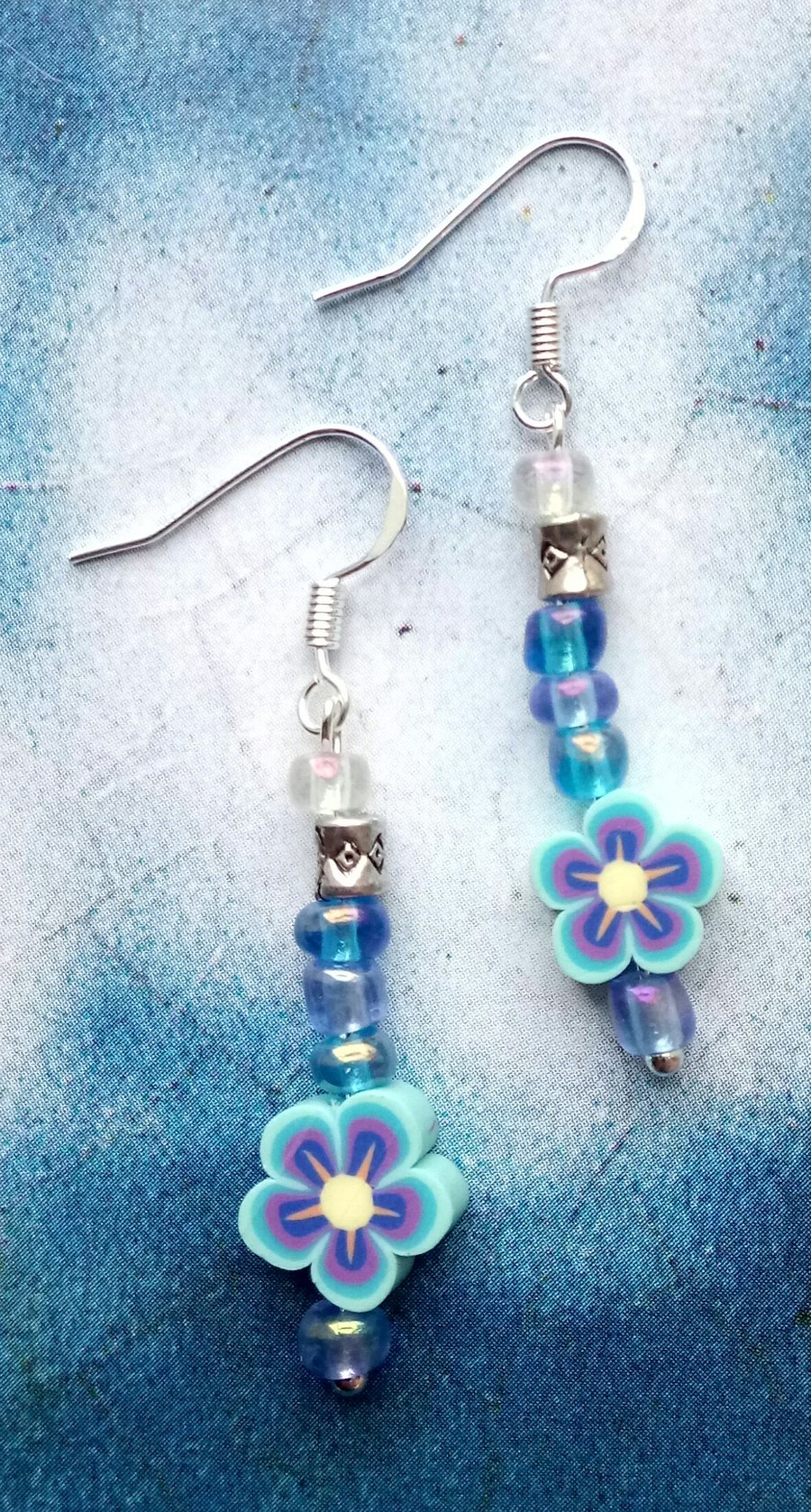 Handmade Beaded Dangly Earrings with Sterling Silver Hooks. 