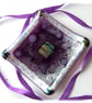 Fused Glass Trinket Dish 9cm Plum Silver Dichroic  handmade Gift 049