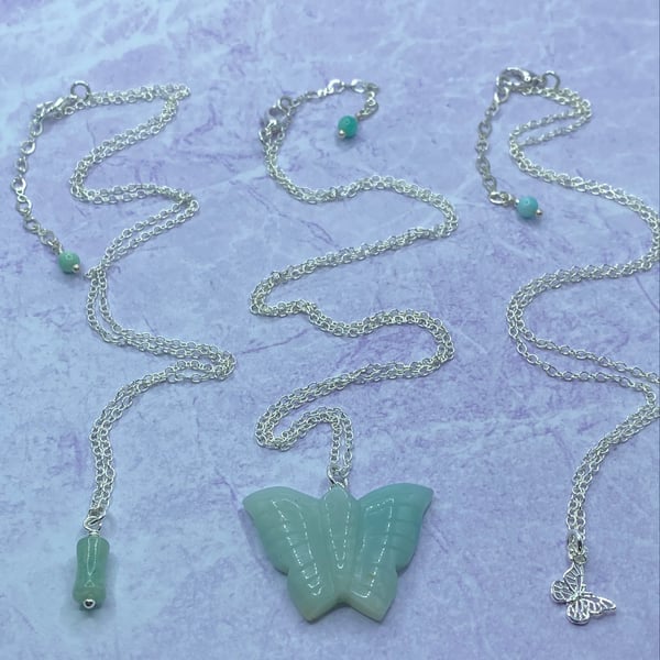 Set of 3 layered gemstone necklaces with amazonite charms