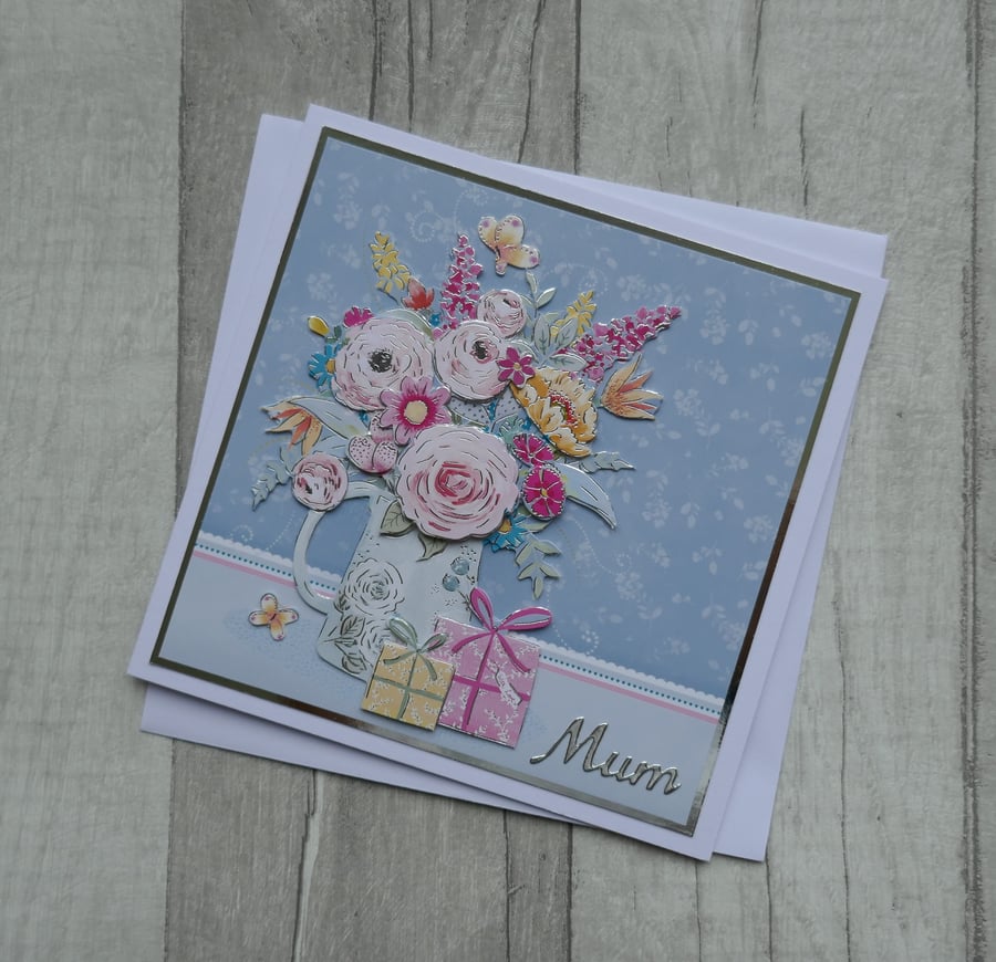 Jug of Flourishing Florals - Mum - Decoupage Birthday or Mother's Day Card