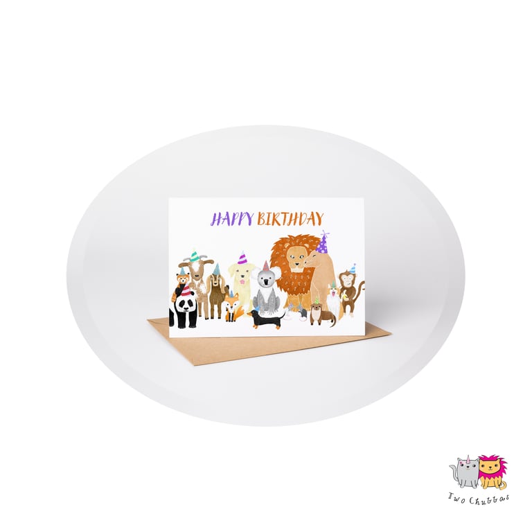 Animal Birthday Card, A6 Birthday Card, Cute Animal Birthday Card