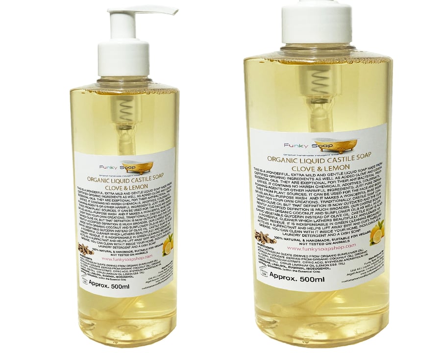Organic Liquid Castile Soap With Clove & Lemon, 1 Bottle Of 500ml