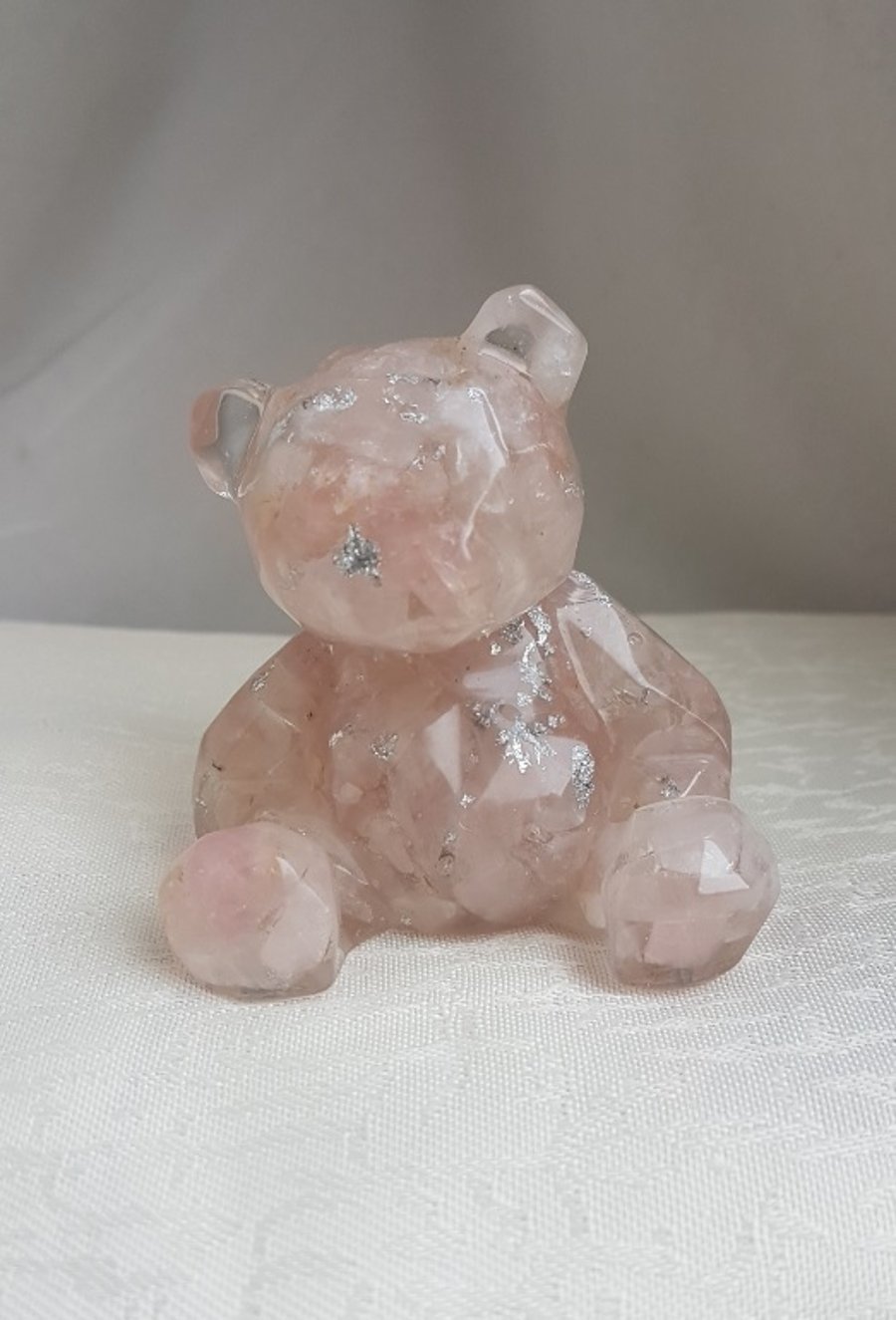 Beautiful Rose Quartz and Resin Bear Figurine - Ornament - Decoration