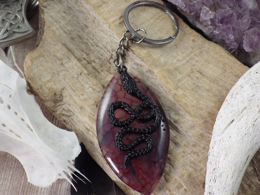 Gothic Snake Keychain, Gemstone Keyring Bag Charm, Gifts For Men