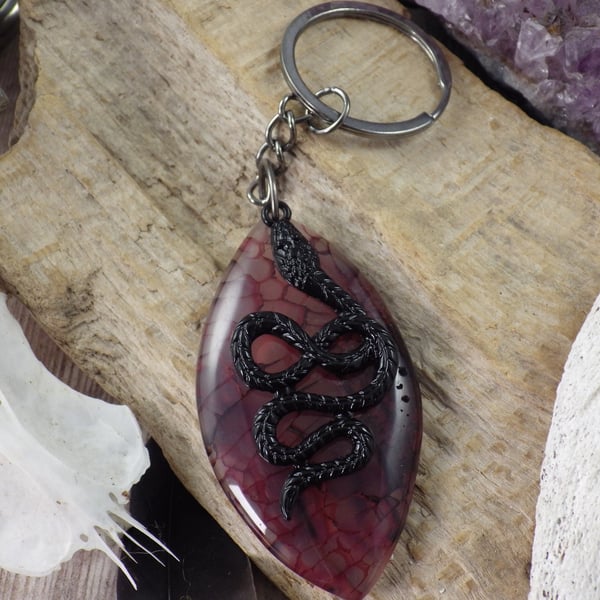 Gothic Snake Keychain, Gemstone Keyring Bag Charm, Gifts For Men