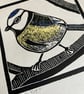 Lino Print - Blue Tit - Garden Bird - Original Print - Image 2