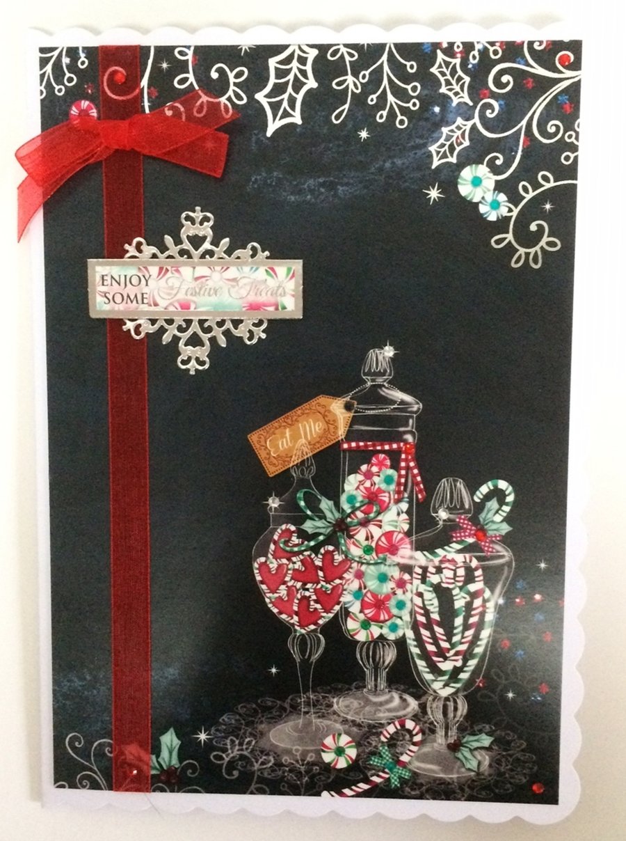 Christmas Card Jars of Sweets Candy Festive Treats 3D Luxury Handmade Card